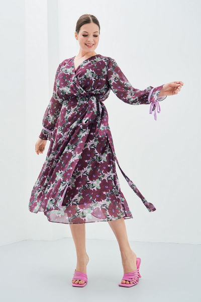 Яркое платье из шелка с рукавами-завязками и V-образным вырезом Art Ribbon M3874P - фото 2