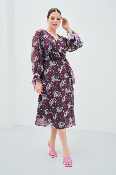Яркое платье из шелка с рукавами-завязками и V-образным вырезом Art Ribbon M3874P - фото 1