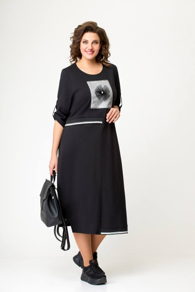 Платье свободного силуэта из футера и хлопчатобумажной ткани Swallow 643 черный - фото 13