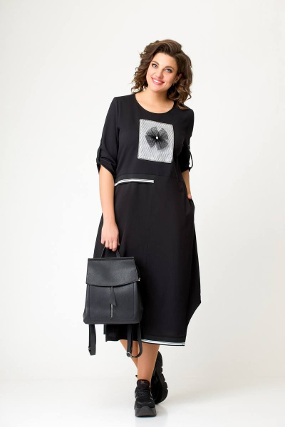 Платье свободного силуэта из футера и хлопчатобумажной ткани Swallow 643 черный - фото 12