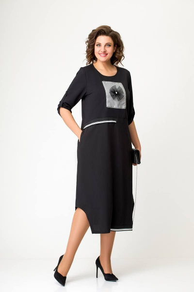 Платье свободного силуэта из футера и хлопчатобумажной ткани Swallow 643 черный - фото 1