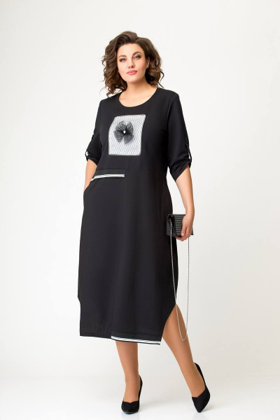 Платье свободного силуэта из футера и хлопчатобумажной ткани Swallow 643 черный - фото 2