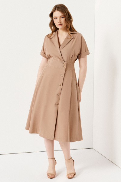 Платье из текстиля и хлопка с глубоким V-образным вырезом Панда 142180w бежевый - фото 1