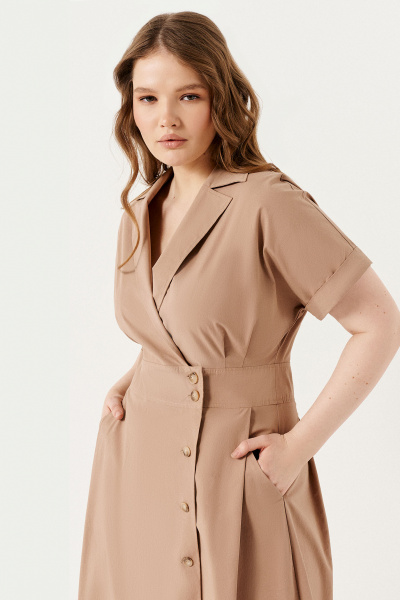 Платье из текстиля и хлопка с глубоким V-образным вырезом Панда 142180w бежевый - фото 2