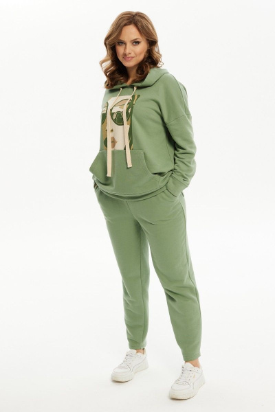 Демисезонный трикотажный джемпер с принтом и карманом Condra 16217 оливка - фото 3