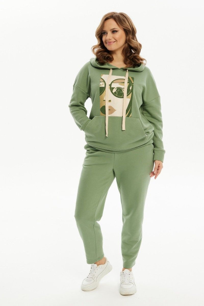 Демисезонный трикотажный джемпер с принтом и карманом Condra 16217 оливка - фото 2