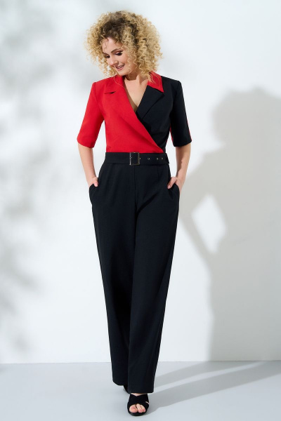 Комбинезон с съемной юбкой и воротником с лацканами Euromoda 345-1 красный - фото 2