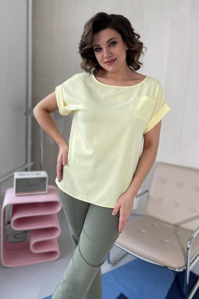 Блуза свободного кроя из текстиля с карманом Rumoda 2111 желтый - фото 2