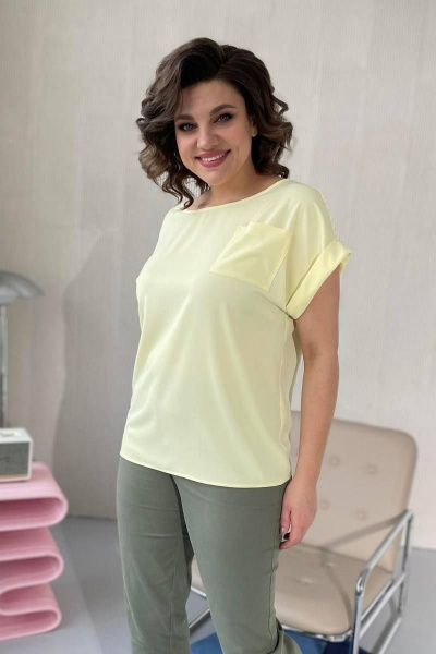 Блуза свободного кроя из текстиля с карманом Rumoda 2111 желтый - фото 3