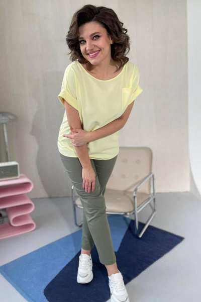 Блуза свободного кроя из текстиля с карманом Rumoda 2111 желтый - фото 11