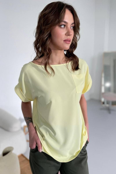 Блуза свободного кроя из текстиля с карманом Rumoda 2111 желтый - фото 9