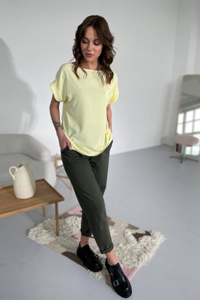 Блуза свободного кроя из текстиля с карманом Rumoda 2111 желтый - фото 8