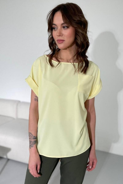 Блуза свободного кроя из текстиля с карманом Rumoda 2111 желтый - фото 7