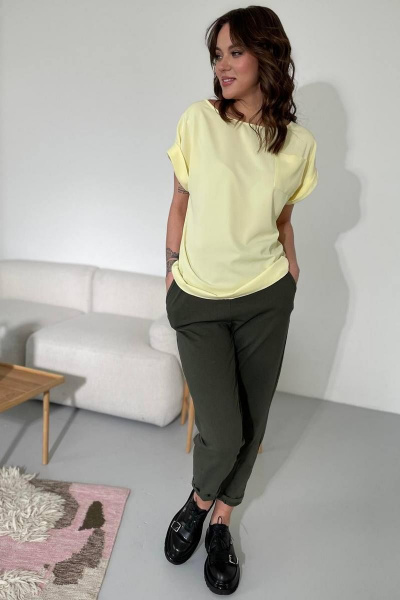 Блуза свободного кроя из текстиля с карманом Rumoda 2111 желтый - фото 5