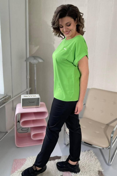 Блуза свободного силуэта из текстиля с карманом Rumoda 2111 салатовый - фото 10