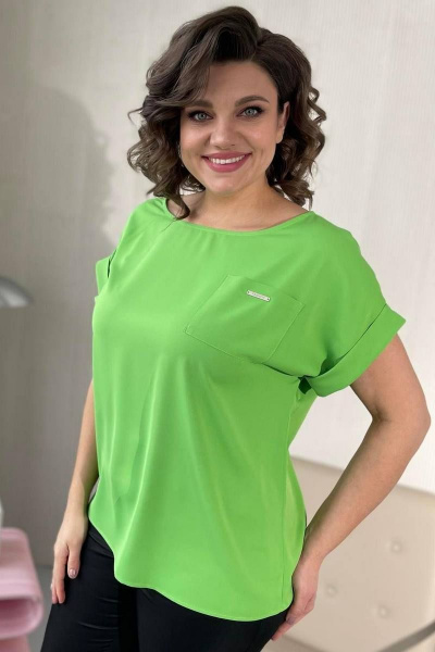 Блуза свободного силуэта из текстиля с карманом Rumoda 2111 салатовый - фото 3