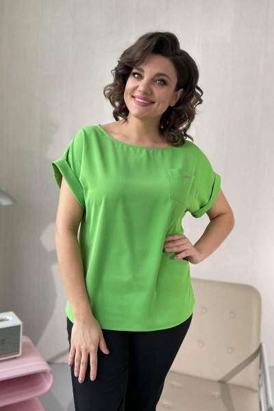 Блуза свободного силуэта из текстиля с карманом Rumoda 2111 салатовый - фото 1