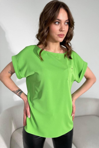 Блуза свободного силуэта из текстиля с карманом Rumoda 2111 салатовый - фото 4