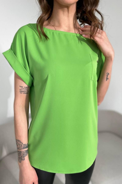Блуза свободного силуэта из текстиля с карманом Rumoda 2111 салатовый - фото 8