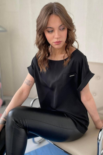 Блуза свободного кроя на каждый день с карманом Rumoda 2111 черный - фото 7