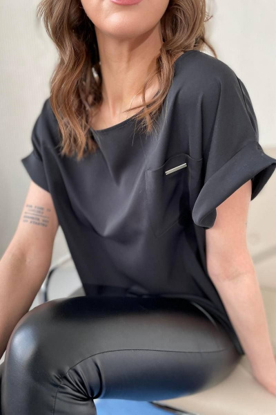 Блуза свободного кроя на каждый день с карманом Rumoda 2111 черный - фото 6