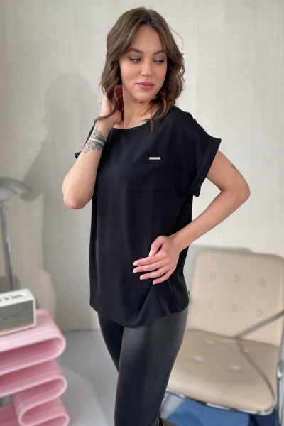 Блуза свободного кроя на каждый день с карманом Rumoda 2111 черный - фото 4