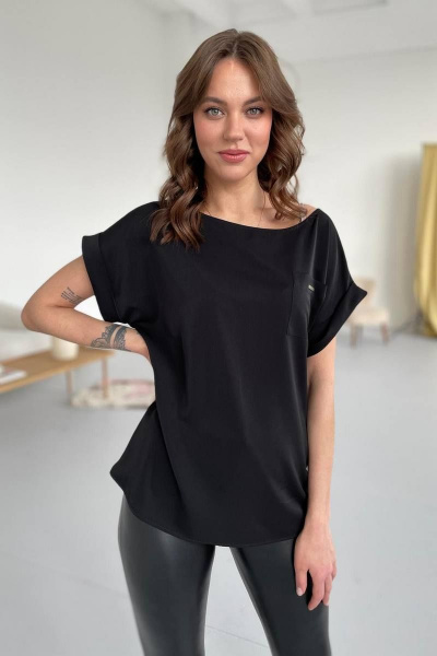 Блуза свободного кроя на каждый день с карманом Rumoda 2111 черный - фото 1