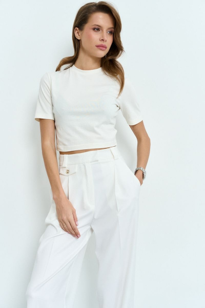 Прямые брюки с посадкой на талии и складками Luitui R2022 молочный - фото 3
