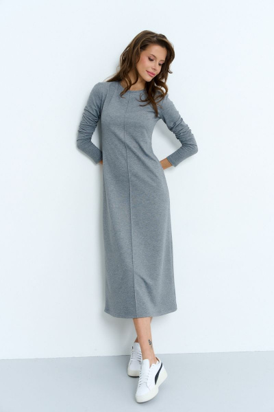 Трикотажное платье с трапециевидной нижней частью Luitui R1078 серый - фото 1