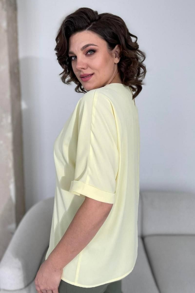 Деловая блуза из текста и с резинкой на талии Rumoda 2109 желтый - фото 4