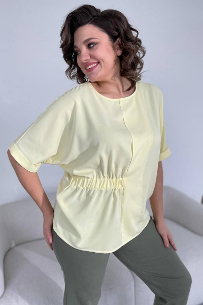 Деловая блуза из текста и с резинкой на талии Rumoda 2109 желтый - фото 2