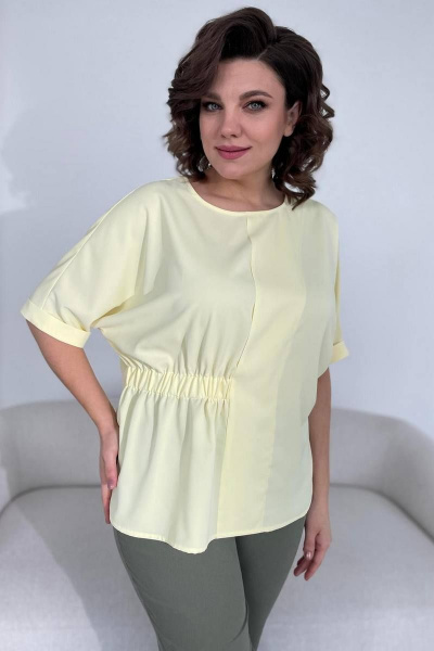 Деловая блуза из текста и с резинкой на талии Rumoda 2109 желтый - фото 3