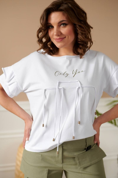 Белый трикотажный блузка с принтом и воланами Rumoda 2059/кр белый - фото 4