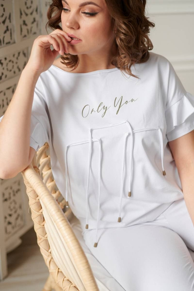 Белый трикотажный блузка с принтом и воланами Rumoda 2059/кр белый - фото 7