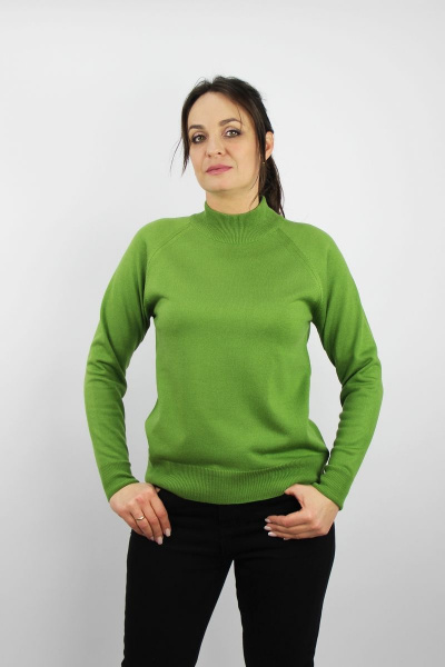 Свитер прямой крой из трикотажа с двойной стойкой воротника Полесье С3316-15 5С1754-Д43 170,176 васаби - фото 2