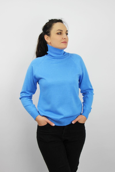 Демисезонный свитер реглан с высоким воротником и голубой вязкой Полесье С3433-17 7С1582-Д43 170,176 cин.дождь+голуб.металл - фото 1