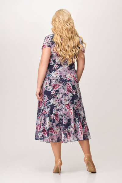 Платье из шифона с расширенной линией низа и рукавом крылышко Slaviaelit 428 сине-лиловый - фото 2