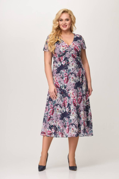 Платье из шифона с расширенной линией низа и рукавом крылышко Slaviaelit 428 сине-лиловый - фото 1