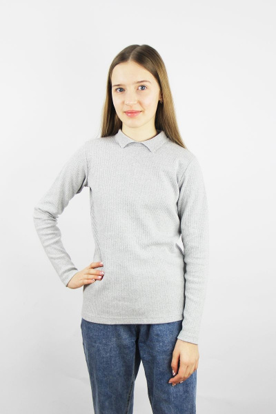 джемпер прямого силуэта из хлопка с разрезом на воротнике Полесье С9805-22 2С5261-Д43 134,140 св.серый_меланж - фото 1