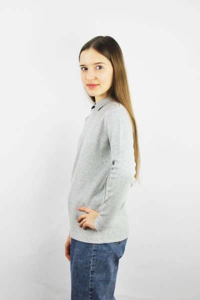 джемпер прямого силуэта из хлопка с разрезом на воротнике Полесье С9805-22 2С5262-Д43 158,164 св.серый_меланж - фото 2