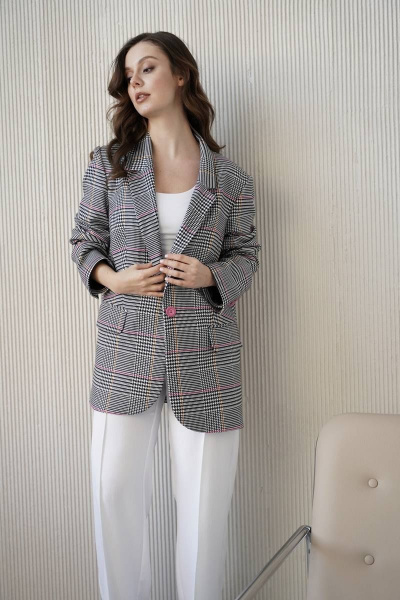 Костюм женский жакет и брюки классического кроя BARBARA B165 клетка+белый - фото 4