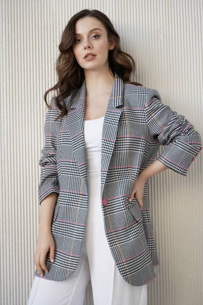 Костюм женский жакет и брюки классического кроя BARBARA B165 клетка+белый - фото 3
