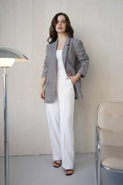 Костюм женский жакет и брюки классического кроя BARBARA B165 клетка+белый - фото 1