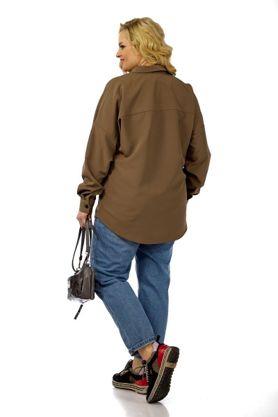 Блуза-рубашка из хлопка с накладным карманом Michel chic 769 коричневый - фото 5