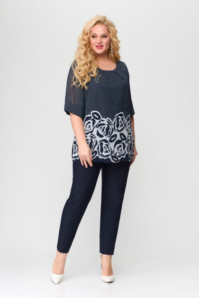 Блуза, брюки Svetlana-Style 1662 синий+цветы - фото 1