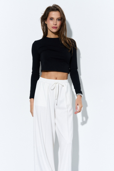 Джемпер черный летний с круглым вырезом в стиле casual Luitui R5044 черный - фото 1