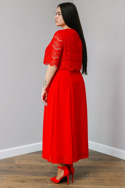 Демисезонное платье из кружева и шифона с кофточкой MadameRita 5108 красный - фото 3