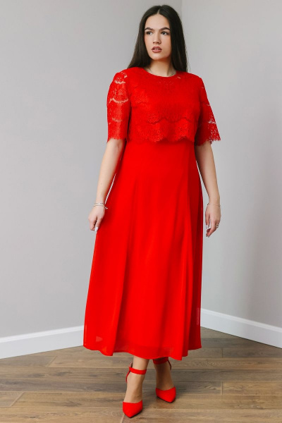 Демисезонное платье из кружева и шифона с кофточкой MadameRita 5108 красный - фото 1
