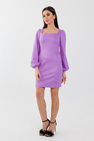 Платье приталенное короткое из трикотажа с вырезом-горловиной Anelli 1179 лиловый - фото 2
