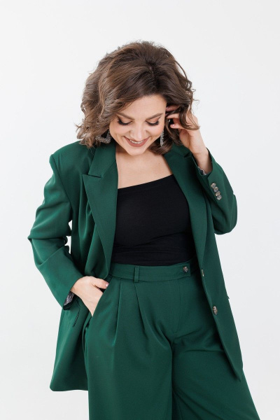 Костюм 2-ка из жакета и брюк палаццо для делового образа Anelli 1190 зеленый - фото 2